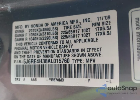 2010 Honda Cr-V Lx from USA, damaged, VIN 5J6RE4H38AL015760
